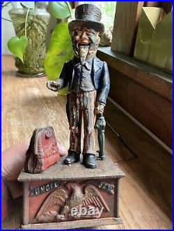 Original 19th Century 1886 Cast Iron Uncle Sam Mechanical Bank