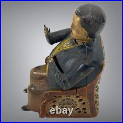 Original Antique 1873 Cast Iron Little Fat Man Tammany Mechanical Bank Stevens