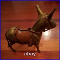 Original Antique Cast Iron Gold & Tan ARCADE Mule Donkey Horse Still Penny Bank