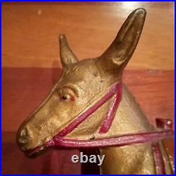 Original Antique Cast Iron Gold & Tan ARCADE Mule Donkey Horse Still Penny Bank