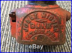 Original Antique Cast Iron JOLLY Mechanical Bank Toy by Shepard Hardware Ca. 1882