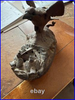 Original Antique Cast Iron Mechanical Bank EAGLE & EAGLETS J & E Stevens 1883