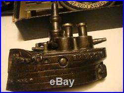 Original Antique Cast Iron OREGON Nautical Sailing Battleship Boat Still Bank NR