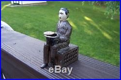 Original Antique Cast Iron Peg Leg Mechanical Bank, Rare