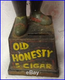 Original Antique Indian Cigar Store Cast Iron Coin Piggy Bank Old Honesty
