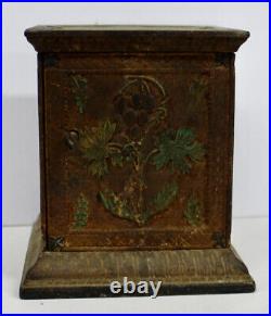 Original Antique J&E Stevens Cast Iron Floral Safe Still Bank withKey