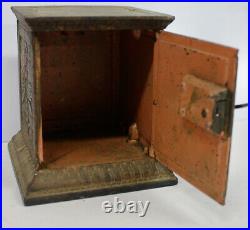 Original Antique J&E Stevens Cast Iron Floral Safe Still Bank withKey