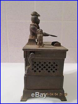 Original Antique Kyser Rex 1882 Cast Iron Bank Monkey Cat Dog