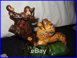 Original Antique Lion and Two Monkeys Mechanical Bank 1883 by Kyser & Rex