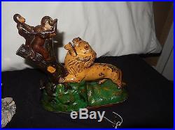 Original Antique Lion and Two Monkeys Mechanical Bank 1883 by Kyser & Rex
