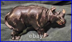 Original Antique Vtg 1910 -1925 Arcade Black Cast Iron Rhino Still Penny Bank
