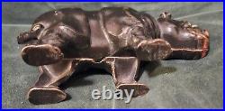 Original Antique Vtg 1910 -1925 Arcade Black Cast Iron Rhino Still Penny Bank