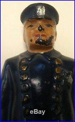Original Antique Vtg Arcade Cast Iron Policeman Cop KaZowee Still Penny Bank
