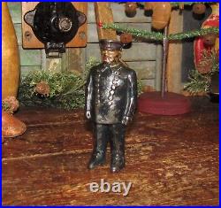 Original Antique Vtg Arcade Cast Iron Policeman Man in Blue Cop Still Penny Bank