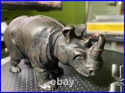 Original Antique Vtg Arcade Cast Iron Rhino Rhinoceros Still Penny Bank