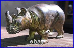 Original Antique Vtg Arcade Cast Iron Rhino Rhinoceros Still Penny Bank Clean