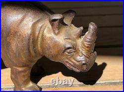 Original Antique Vtg Arcade Cast Iron Rhino Rhinoceros Still Penny Bank Read