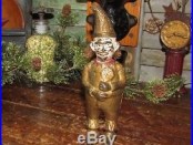 Original Antique Vtg Cast Iron Clown with Crooked Hat Still Penny Bank (Rated E)