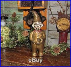 Original Antique Vtg Cast Iron Clown with Crooked Hat Still Penny Bank (Rated E)