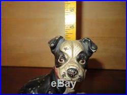 Original Antique Vtg Cast Iron Hubley Sitting Boston Terrier Puppy Dog Stil Bank