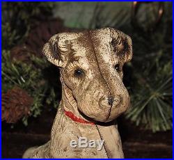 Original Antique Vtg Cast Iron Hubley Sitting Fox Terrier Dog Penny Coin Bank