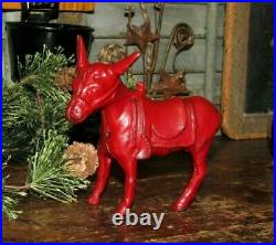 Original Antique Vtg Cast Iron Red Arcade Mule Donkey Horse Still Penny Bank NR