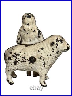 Original Antique Vtg J E Stevens Cast Iron Mary & Little Lamb Still Penny Bank Original Antique Vtg J E Stevens Cast Iron Mary & Little Lamb Still Penny Bank