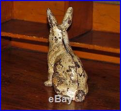 Original Antique Vtg Wing Hubley Cast Iron Bunny Rabbit Penny Bank with Turnpin NR