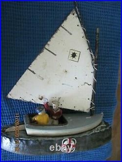 Original & Authentic Cat Boat Mechanical Bank Cast Iron Made In USA