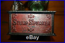 Original Black Americana Cast Iron Stump Speaker Mechanical Bank c1886 Political