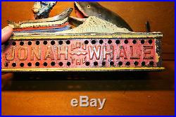 Original Cast Iron JONAH & THE WHALE Mechanical Bank by Shepard Hardware c1890