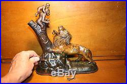 Original Cast Iron Lion & 2 Monkeys Mechanical Bank by Kyser & Rex c. 1883 with Key