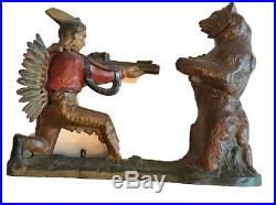 Original Cast Iron Mechanical Bank Indian Shooting Bear J& E Stevens