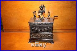 Original Cast Iron Monkey Organ Boy & Girl Mechanical Bank by Kyser & Rex c1882