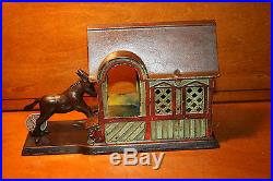 Original Cast Iron Mule Enters Barn Mechanical Bank by J & E Stevens cir 1880