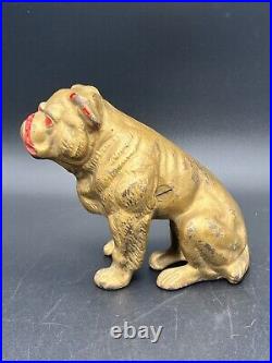 Original Cast Iron Seated Bulldog Bank By Hubley c. 1928