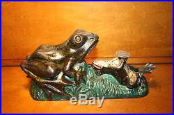 Original Cast Iron TWO FROGS or Toads Mechanical Bank by J & E Stevens c. 1882