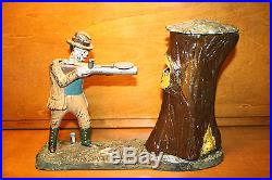 Original Cast Iron Teddy And The Bear Mechanical Bank by J & E Stevens c. 1907