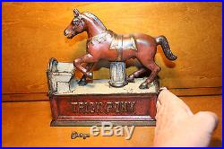 Original Cast Iron Trick Pony Mechanical Bank by Shepard Hardware c. 1885 w Key