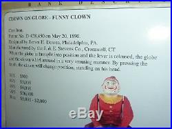 Original Clown On Globe Mechanical Bank Cast Iron Bank