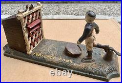 Original JOHN HARPER FOOTBALL BANK Mechanical Cast Iron Money Box ENGLAND 1895