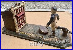 Original JOHN HARPER FOOTBALL BANK Mechanical Cast Iron Money Box ENGLAND 1895