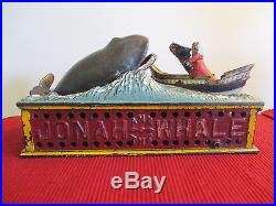 Original JONAH AND THE WHALE Mechanical Bank Cast Iron Antique
