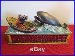 Original JONAH AND THE WHALE Mechanical Bank Cast Iron Antique