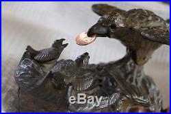 Original J&E Stevens Antique Eagle and Eaglets Cast Iron Coin Op Mechanical Bank