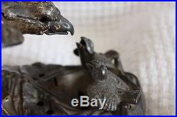 Original J&E Stevens Antique Eagle and Eaglets Cast Iron Coin Op Mechanical Bank