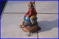 Original J & E Stevens Clown on Globe Cast Iron Mechanical bank 1885