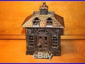 Original Japanned Antique Cast Iron State Building Bank by Kenton c. 1900 with Key