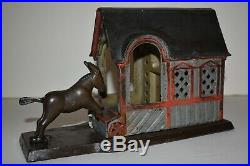 Original Mule Entering Barn Cast Iron Mechanical Bank, Pat. 1880, No Reserve