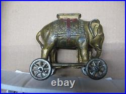 Original Old Cast Iron Elephant Bank On Wheels Childs Childrens Toy